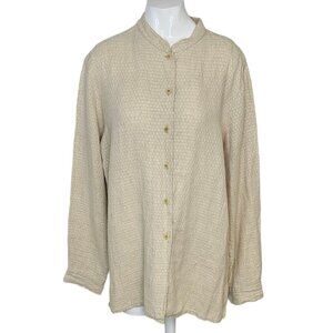 Eileen Fisher 100% Linen Long Sleeve Button Front Shirt Size  Medium Petite
